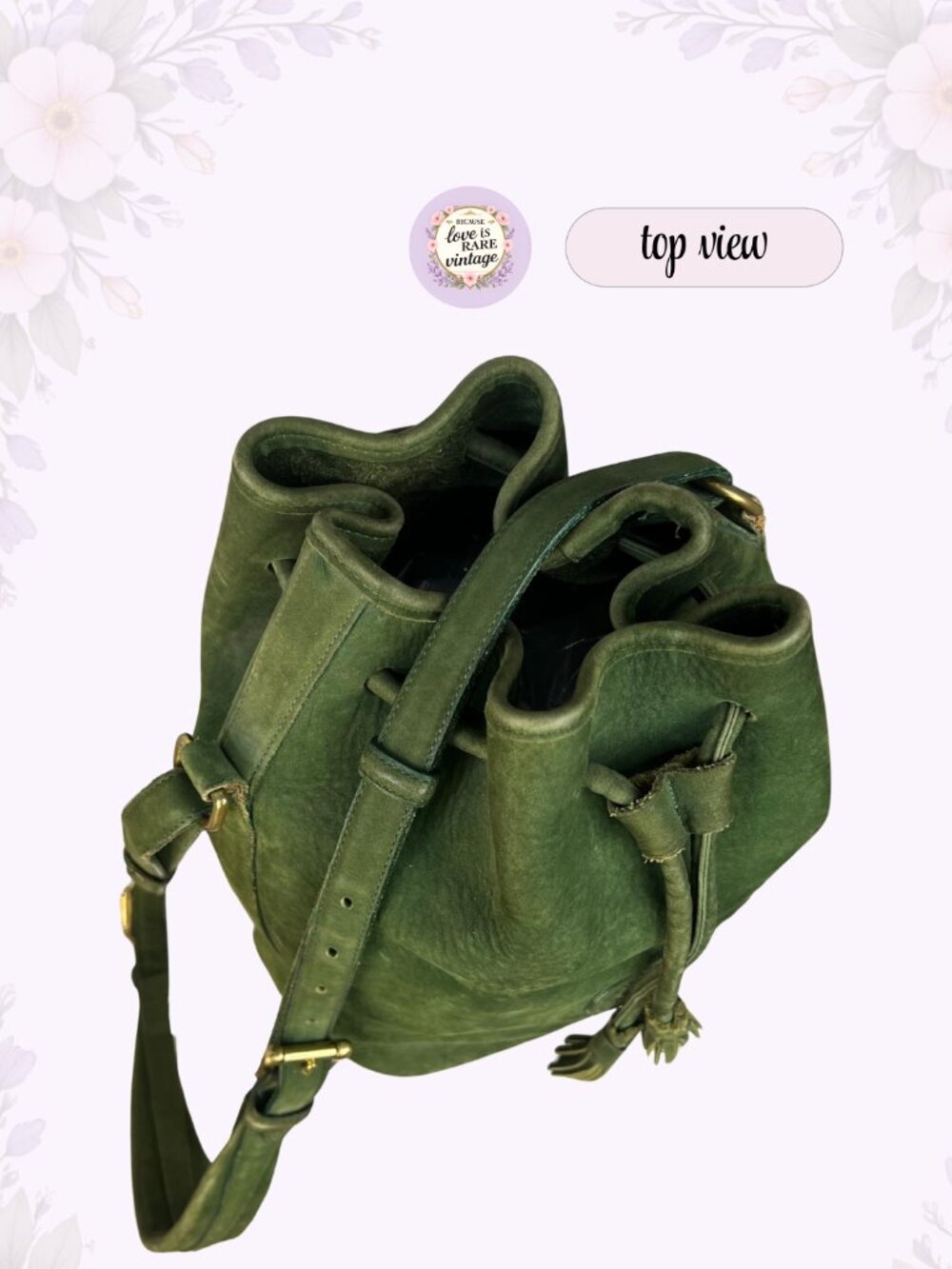 Vintage Dooney & Bourke Leather Bucket Bag • 1990s Green Suede Drawstring Purse - Picture 11 of 15